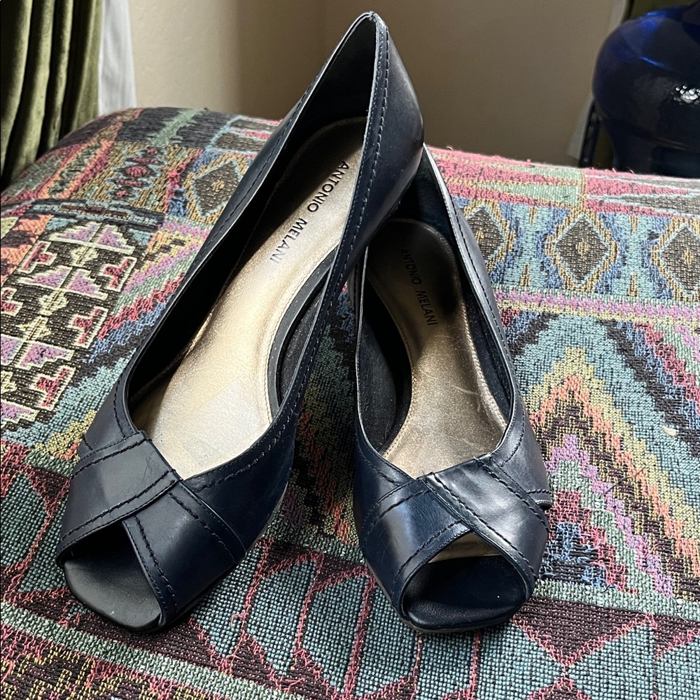 ANTONIO MELANI Dark Blue Peep-Toe Heels